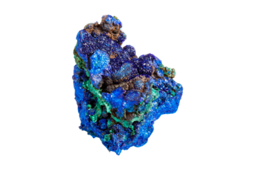 Macro shot of raw azurite–malachite mineral with rich textures