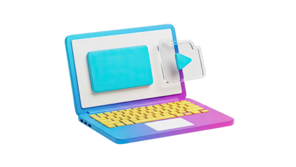 3D Laptop with Video Player Icon
