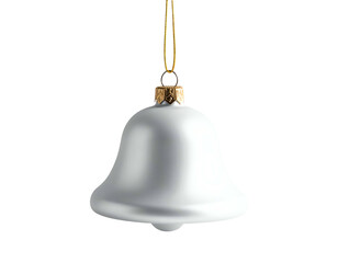 A matte white bell-shaped ornament hangs from a gold string
