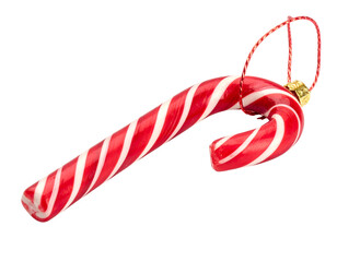 Red and white striped candy cane ornament with loop