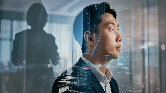リーダーシップと協働を象徴する重なり合う人物構成の表現