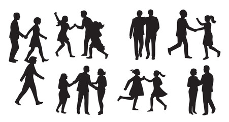 Obraz premium Silhouettes of people interacting and dancing couples