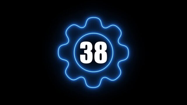 Glowing Blue Gear with Number 38 Neon Light Effect Technology Concept gear futuristic digital tech background