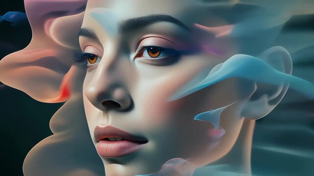 浮遊する形が織り成す繊細な感情を映す抽象顔コラージュ