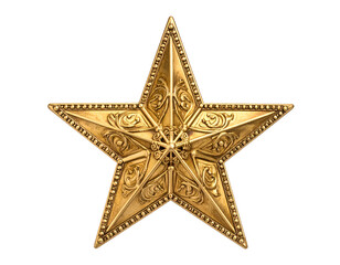 Ornate gold five-pointed star with intricate swirling patterns