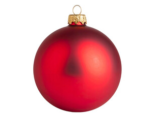 Matte red Christmas ornament with golden hanger on black background