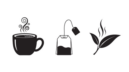 Tea Infusion Set in Minimalist Silhouette with Steam Rising in Monochromatic Design for Beverage Advertising