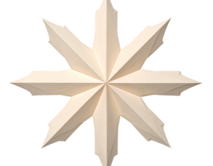 Light-colored, geometric, eight-pointed starburst ornament