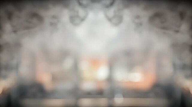 Abstract smoky background with blurred lights and dark edges for artistic design.