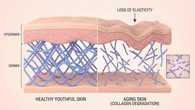 Aging Skin Collagen Degradation vs Healthy Youthful Skin