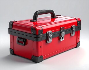 Red Metal Toolbox with Black Accents.