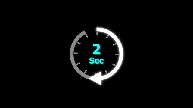 2 Second timer clock icon animation. arrow Clock 2-Second icon, Digital and analog clock 2 Second isolated black background.