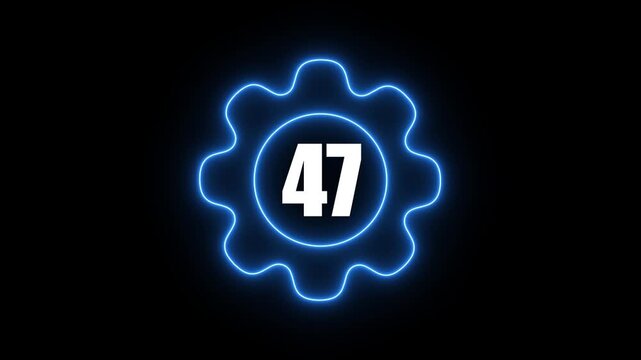 Glowing Blue Gear with Number 47 Neon Light Effect on Black Background Technology Concept gear blue neon