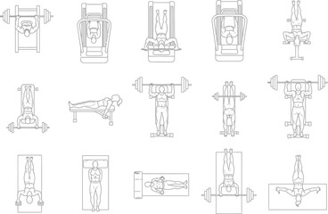 Fototapeta premium Collection of fitness equipment and exercise illustrations