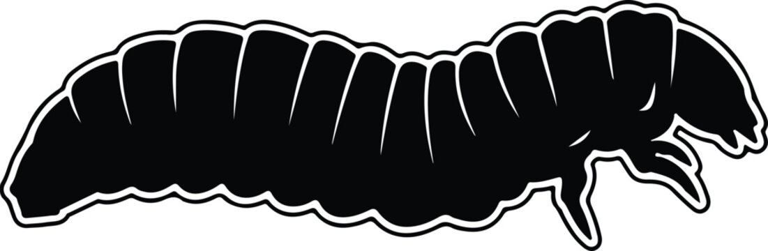 Silhouette Grub Larva Insect Pest Creature Animal Isolated Black White Vector Illustration