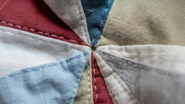 Close-up of a colorful fabric design with a starburst pattern.