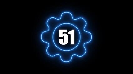 Glowing Blue Gear with Number 51 Neon Light Effect on Dark Background Technology Concept gear dark background