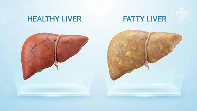 Fatty Liver Disease vs Healthy Human Liver Anatomy Comparison