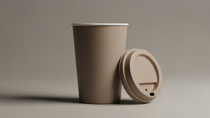 Brown paper coffee cup and its lid. Suitable for coffee shop branding, cafe menu design, takeout packaging, and beverage advertisements.