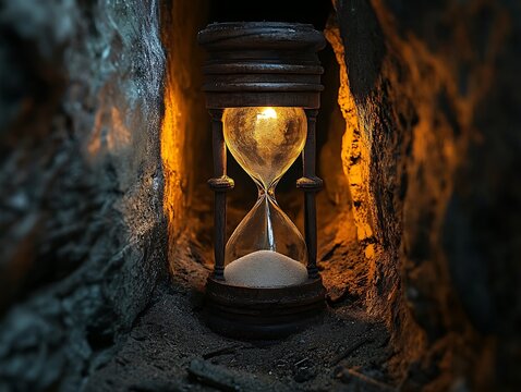 Hourglass Nestled in a Rocky Niche: Evoking Transience and Antiquity of Time