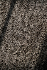 Rough stucco wall illuminated by sunlight casting diagonal grid shadows. The high-contrast light accentuates the deep granular texture of the concrete surface, creating a geometric abstract patter