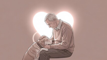 Senior man and beloved pet dog sharing a moment of affection this Valentine's Day, a heartwarming bond