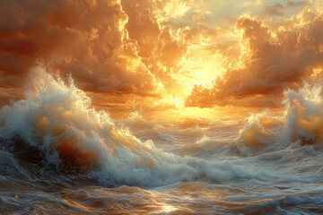 Golden Sunlight Breaking Through Clouds Over Rugged Cliffside