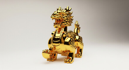 Realistic 3D Chinese Zodiac Gold Sculpture on White