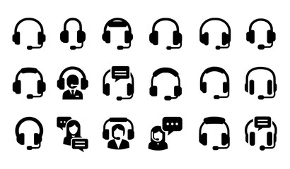 Rounded Customer Support Headphones Icon Set for Web App and Print Design