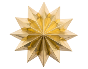 A radiant, multi-pointed golden starburst ornament