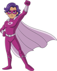 Female superhero cartoon character standing in powerful pose, colorful comic style heroine illustration with cape, mask, and costume for kids design concepts © Hello there