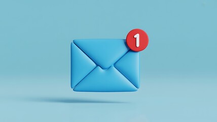 Blue Envelope Icon with Red Notification Badge Illustration for Email and Messaging