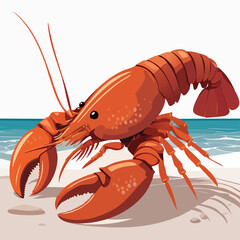 Gourmet cooked red lobster served fresh with lemon on a white plate isolated on a white background as a delicious seafood dinner featuring a boiled crustacean shellfish meal