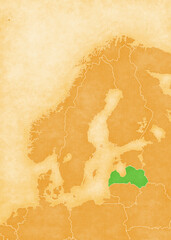 Ocher map of Scandinavia - Latvia