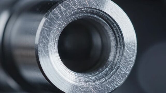 Close-up macro view of a metallic fuel injector nozzle with visible wear and tear, highlighting intricate mechanical detail.