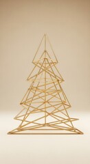 Geometric wooden lamp sculpture with triangular framework and warm ambient lighting.