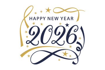 Elegant happy new year 2026 design with gold and navy blue accents Vector