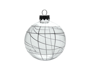 Clear glass ornament with silver abstract line design