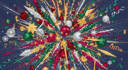 Vibrant Colorful Explosion of Paint, Confetti, and Celebration Elements.