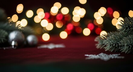 Soft Christmas Lights and Pine Branch Create Warm Evening Ambiance.