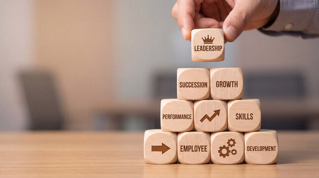 Human resources succession planning and leadership pipeline concept using stacked cube blocks in structured organizational hierarchy
