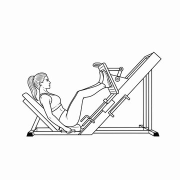 Woman using forty five degree leg press machine quads