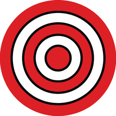 Red target icon in bold graphic style with black outline and white concentric circles for marketing symbol