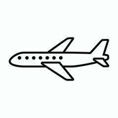 Airplane Icon in Simple Line Art Style with Black Outline on White Background for Travel Logo