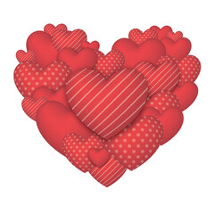 Many red heart shaped balloons in various designs combined to form large heart  isolated