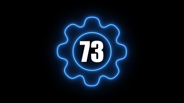 Glowing Blue Gear with Number 73 Neon Light Effect Technology Background gear blue neon