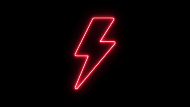 glowing Energy neon electricity lighting bolt sign icon. neon battery charging icon animation. neon bolt icon on a black background