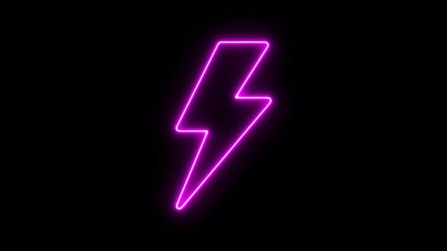 glowing Energy neon electricity lighting bolt sign icon. neon battery charging icon animation. neon bolt icon on a black background