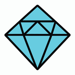 Diamond Icon in Simple Flat Design with Bright Blue Color on White Background for Jewelry Logo