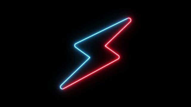 glowing Energy neon electricity lighting bolt sign icon. neon battery charging icon animation. neon bolt icon on a black background